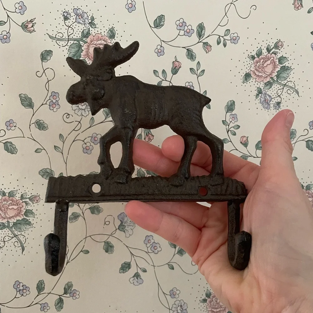 Rustic Black/Brown Cast Moose Wall Hook - Decorative Home Wall Decor